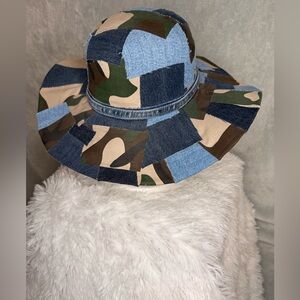 Stylish Retro Denim & Camo Patchwork Sun Hat